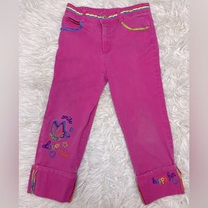 Lisa Frank Y2K Vintage Pink Denim Embroidered Rainbow Capri’s Girls Size 10 RARE